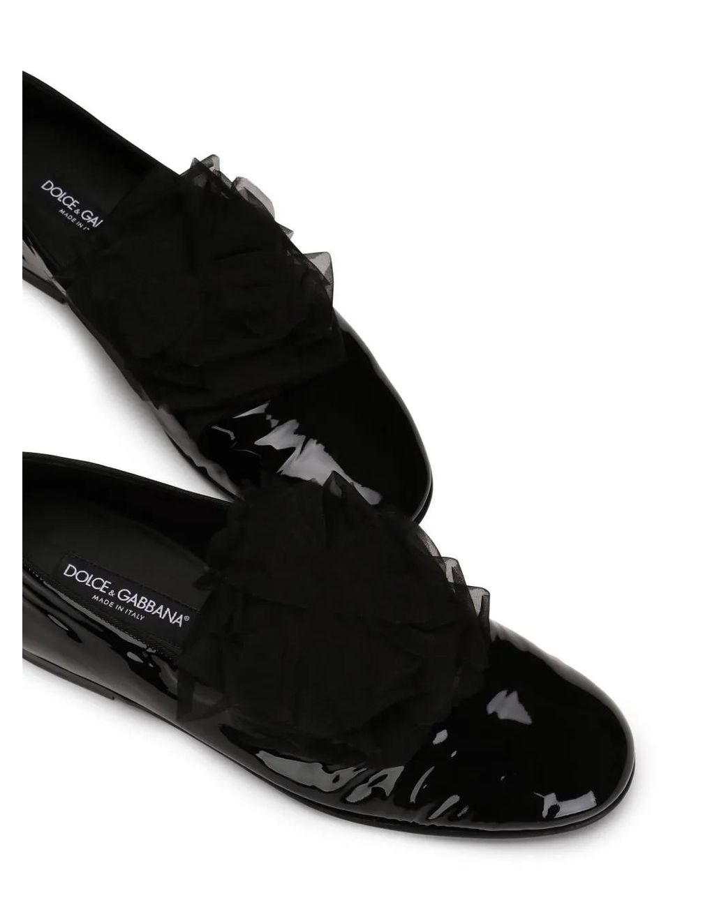 Dolce & Gabbana Black Leather Floral Appliqué Almond-Toe Slippers for men