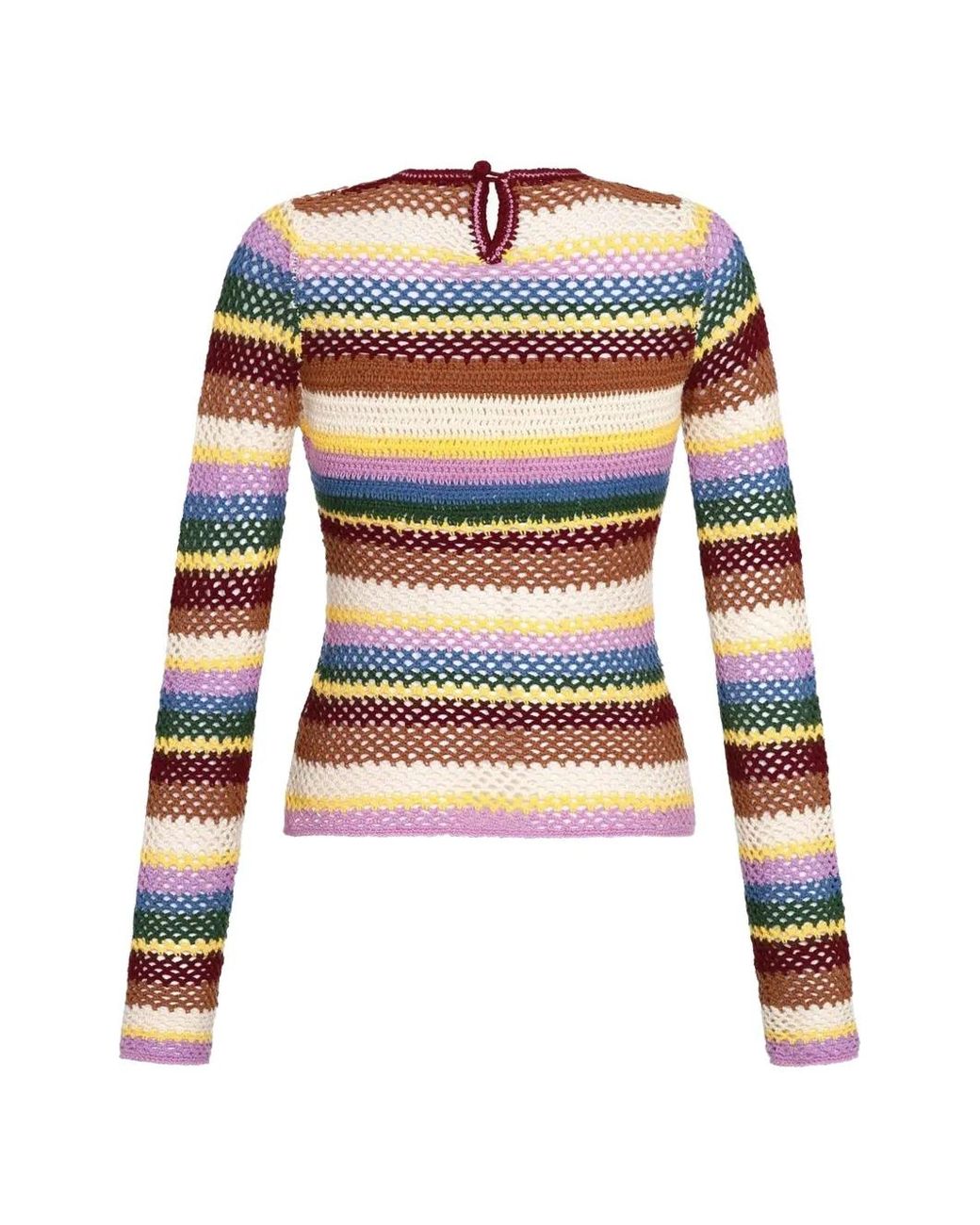 Carolina K White Mila Crochet-Knit Striped Cotton Top