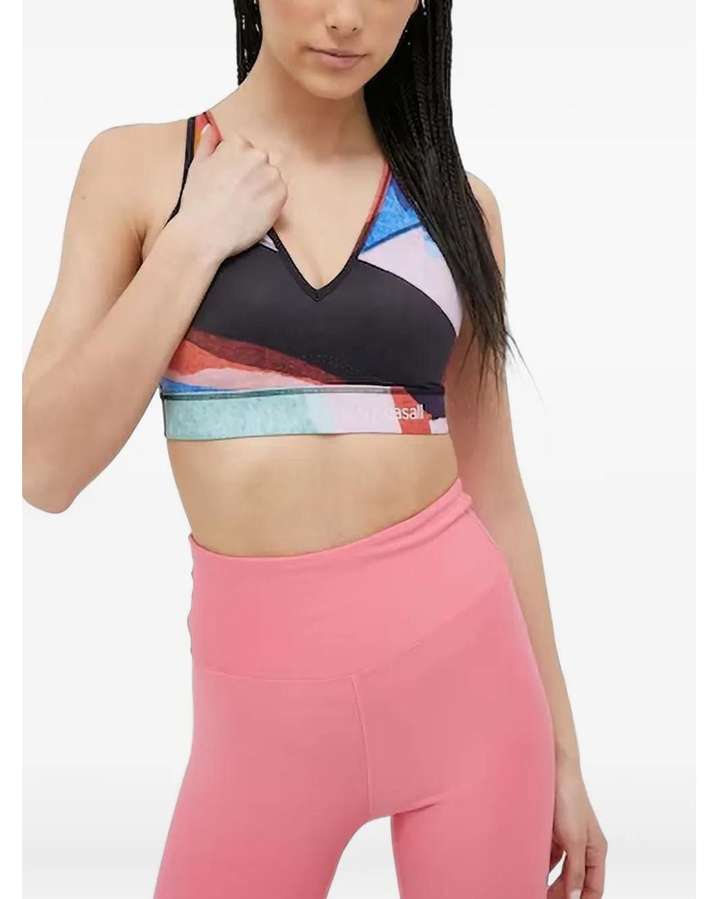 Casall Pink Abstract-Print Crossover-Strap Sports Bra