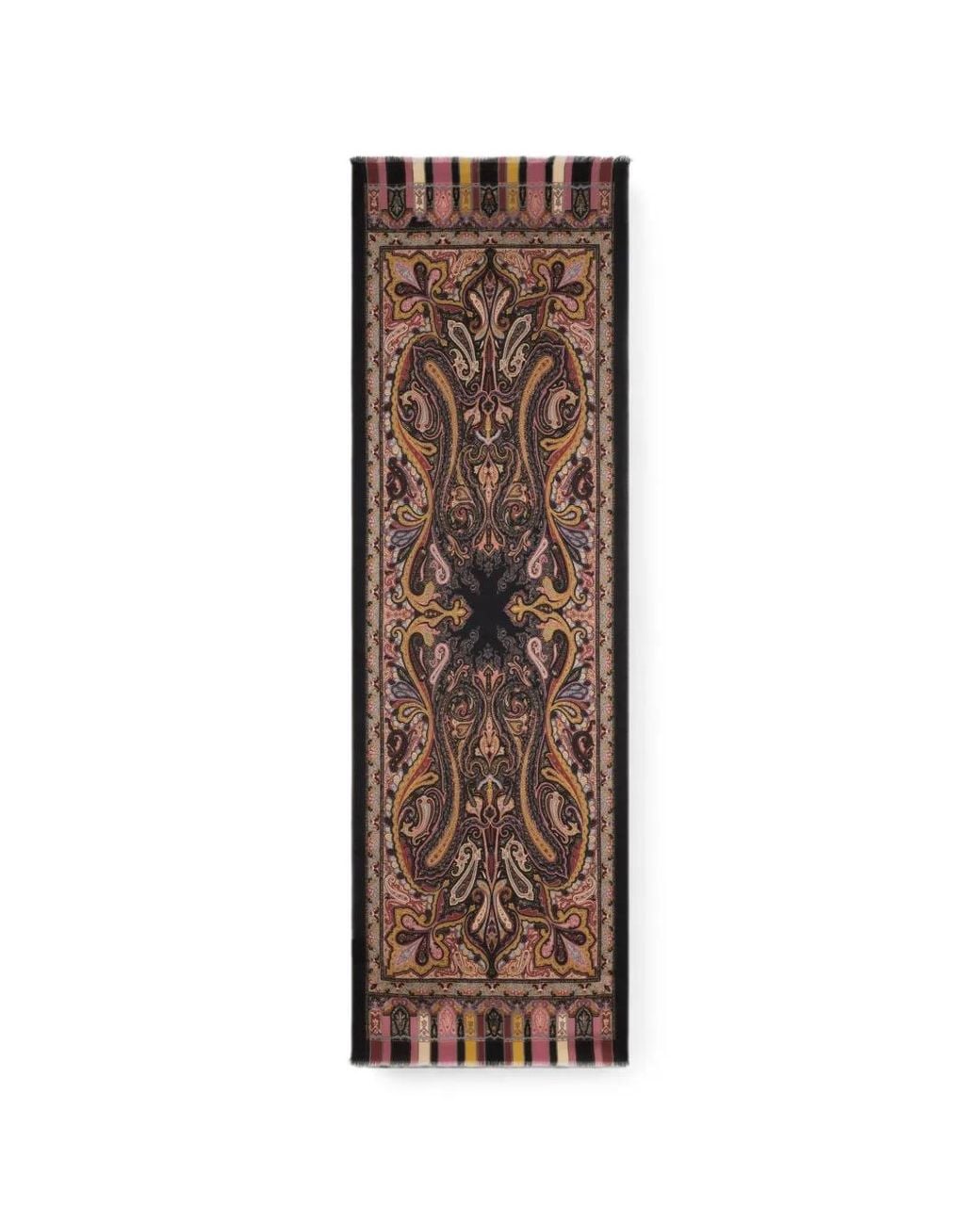 Etro Brown Cashmere, Silk And Wool Scarf With Paisley Motif
