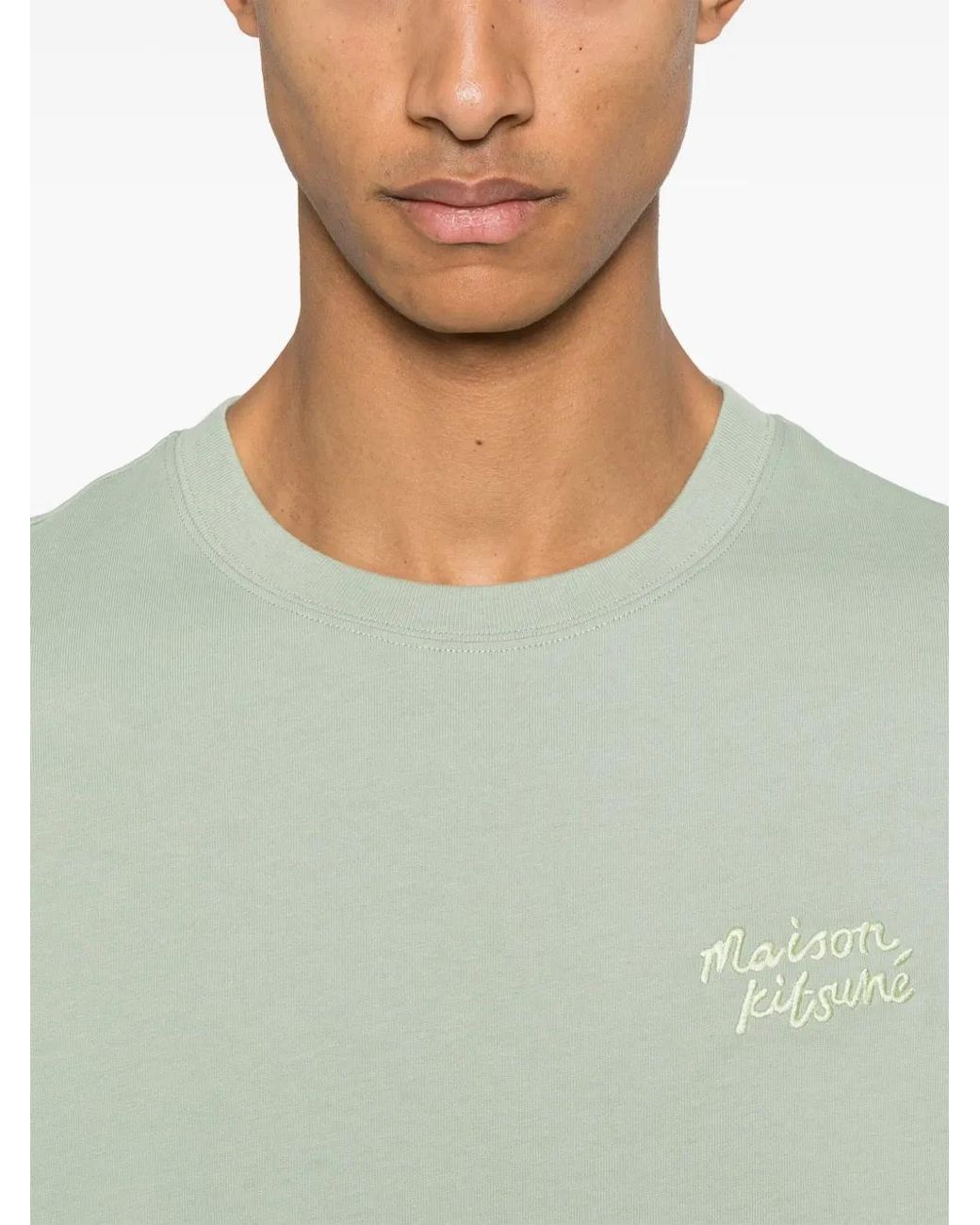 Maison Kitsuné Green Logo-Embroidered T-Shirt for men