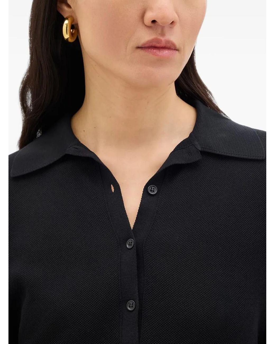 Another Tomorrow Black Pique Polo Top