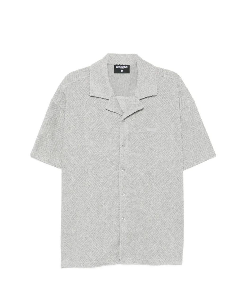 WRSTBHVR Gray Fred Geometric-Patterned Camp-Collar Shirt