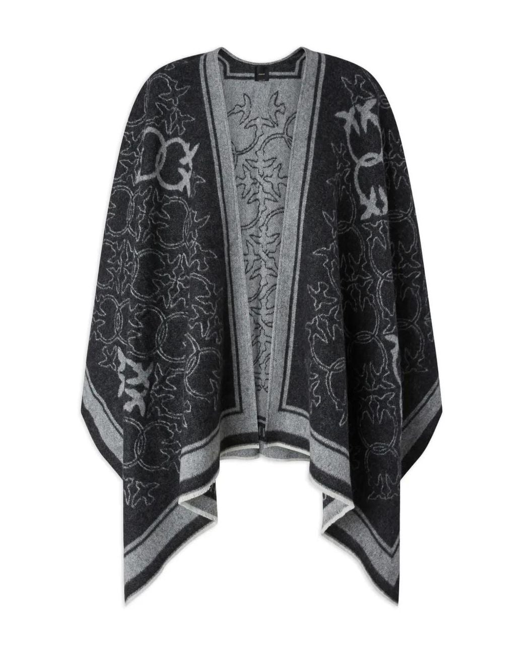 Pinko Black Love Birds Wool Poncho