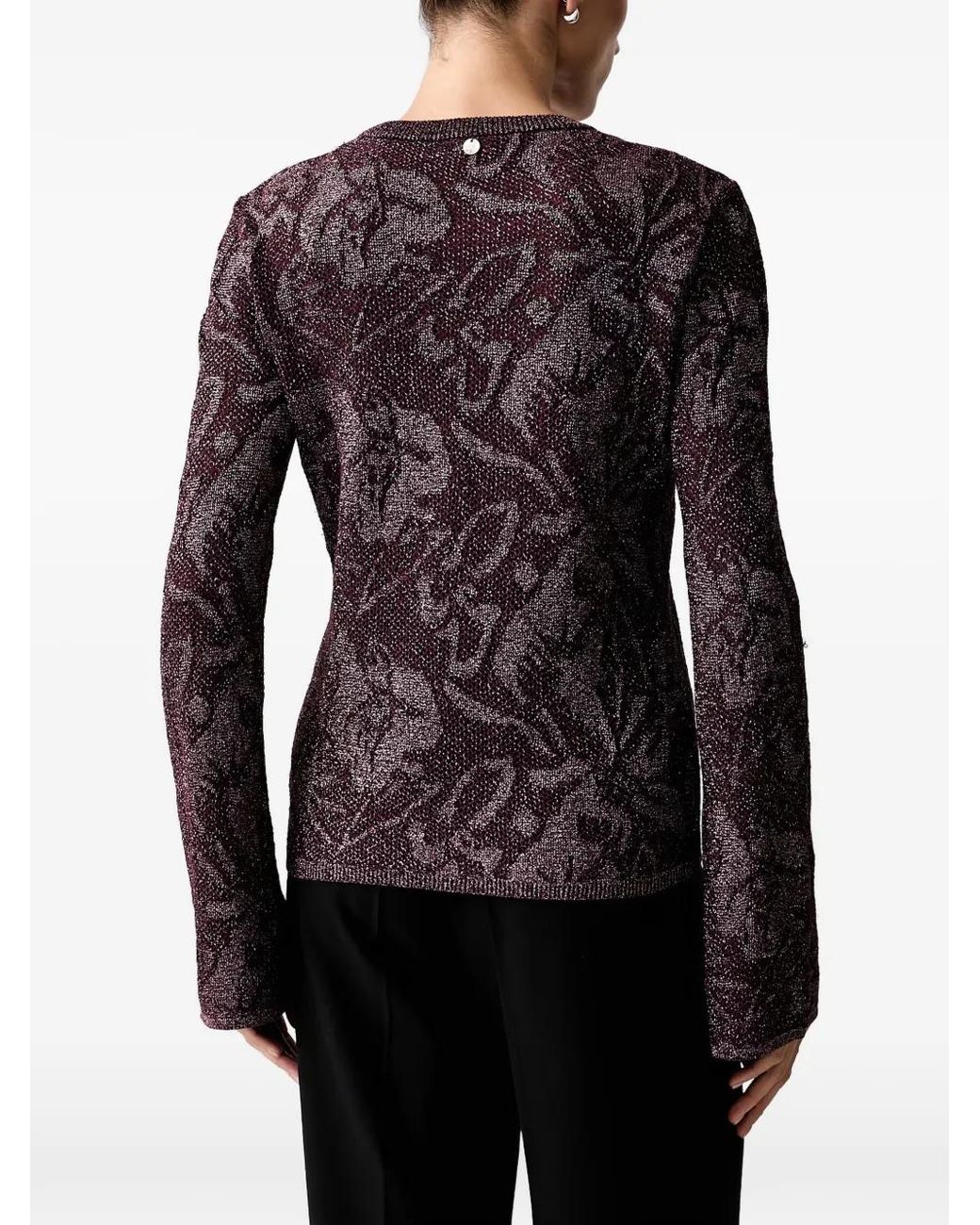 Liu Jo Black Floral-Jacquard Lamé Sweater
