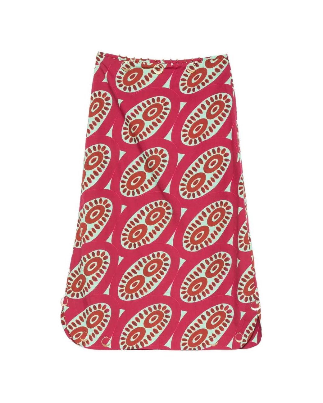 Themis Z Red Selena Geometric-Print Side-Slit Midi Skirt