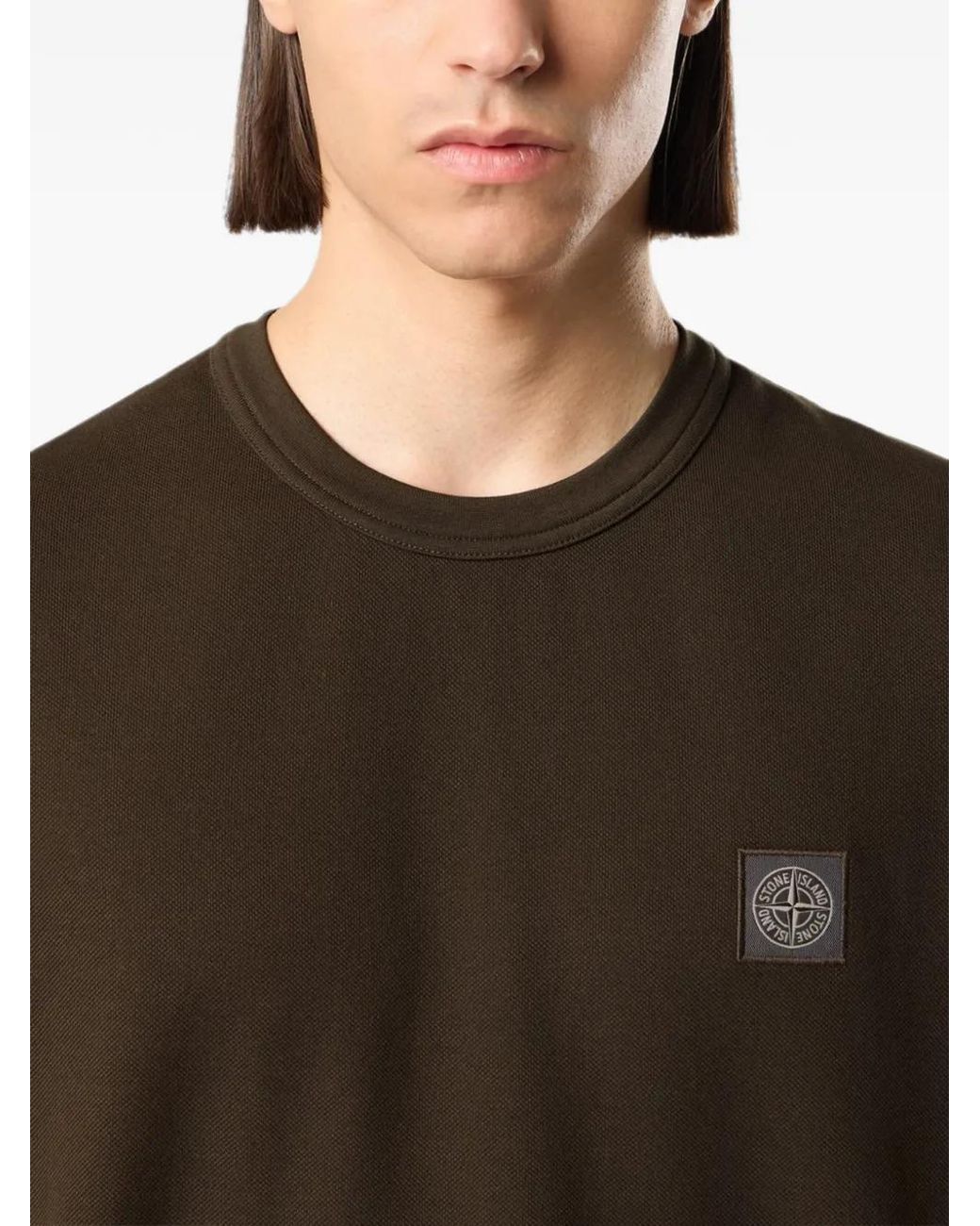 Stone Island Brown Logo-Patch T-Shirt for men