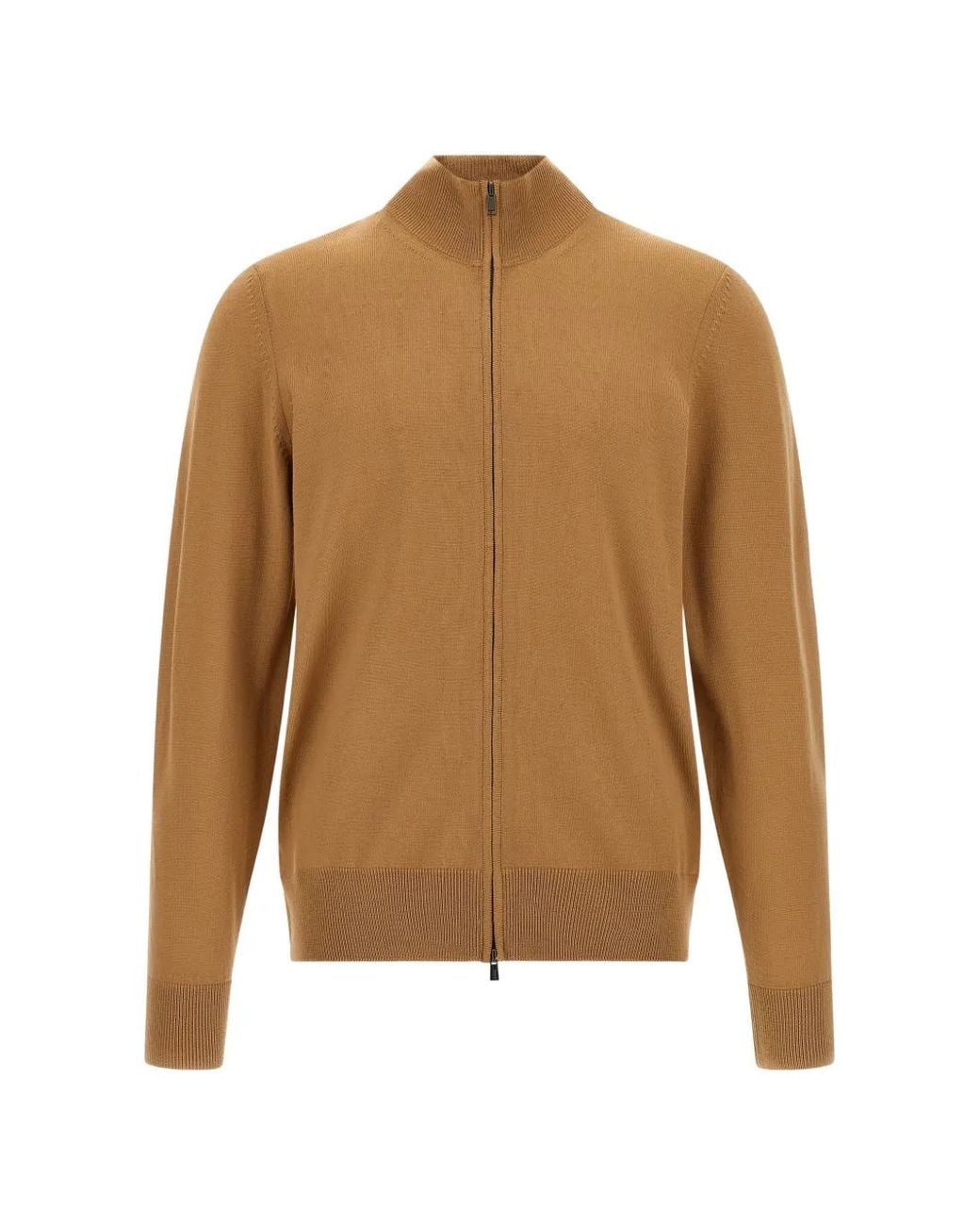 Boss Brown High-Neck Zip-Up Cardigan for men
