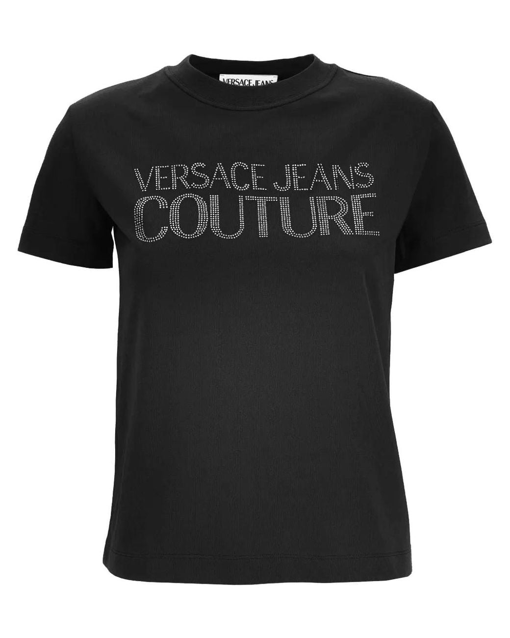 Versace Jeans Couture Black Rhinestone-Logo Cotton T-Shirt