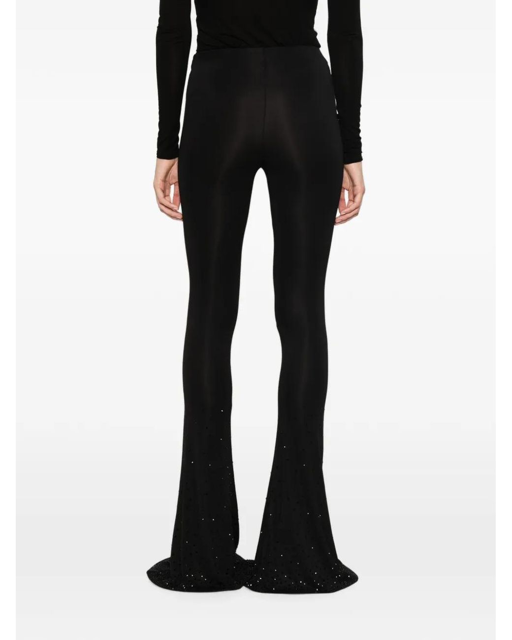 Patrizia Pepe Black Rhinestone-Embellished Flared Trousers