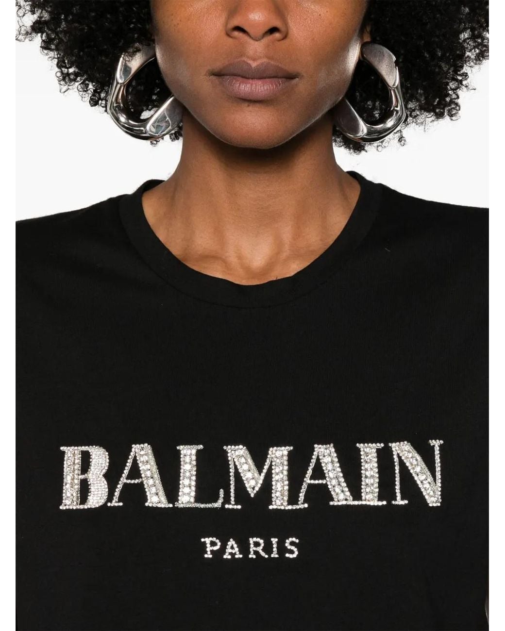 Balmain Black Crystal-Logo Cotton T-Shirt