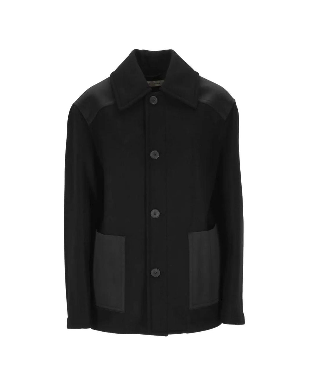 Carven Black Panelled Wool Coat