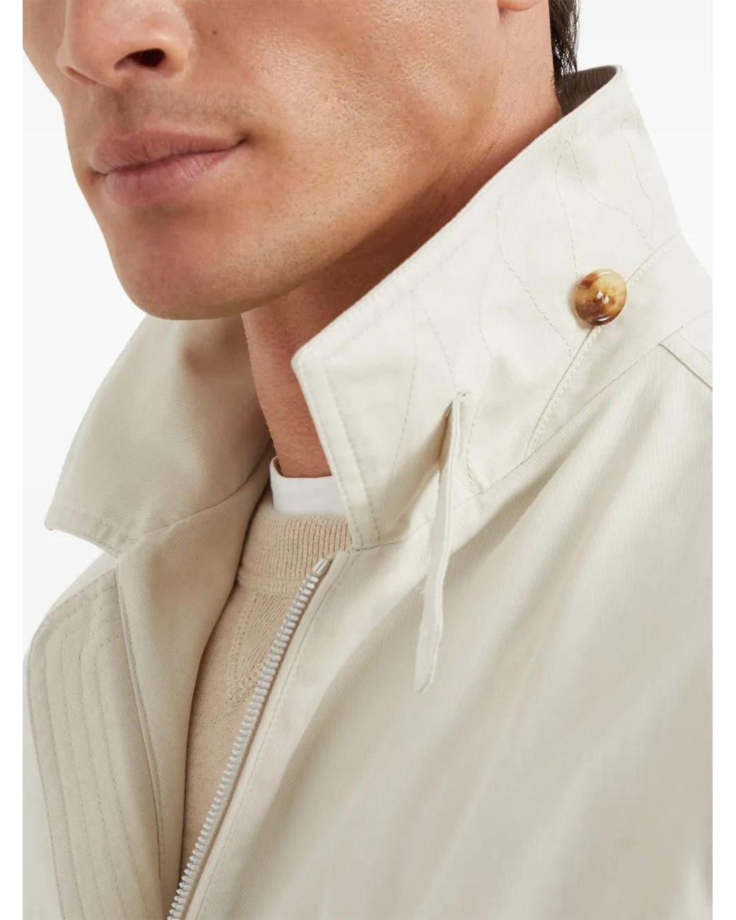 Brunello Cucinelli White Spread-Collar Zipped Jacket for men
