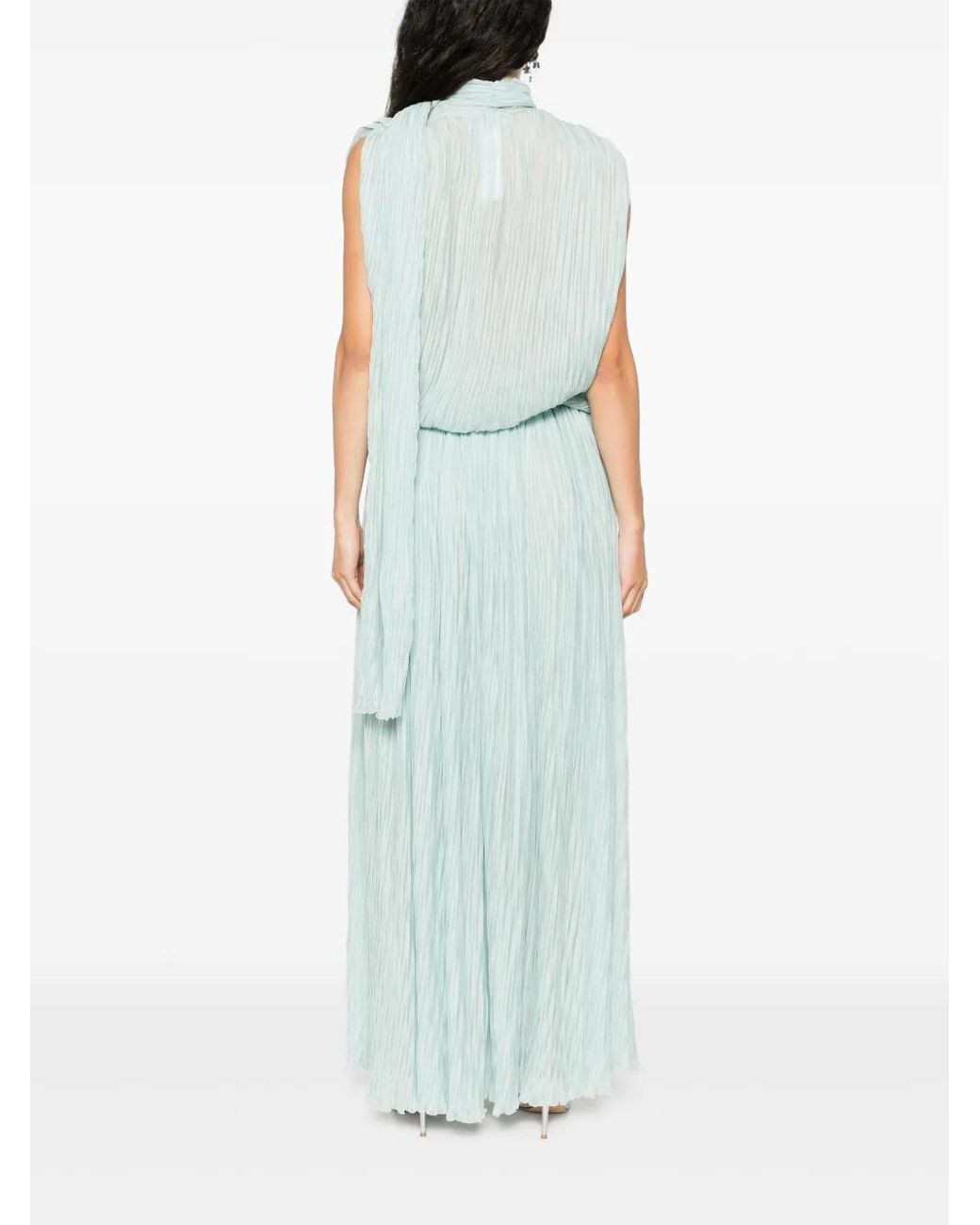 Blumarine Blue Pleated Asymmetric Midi Dress