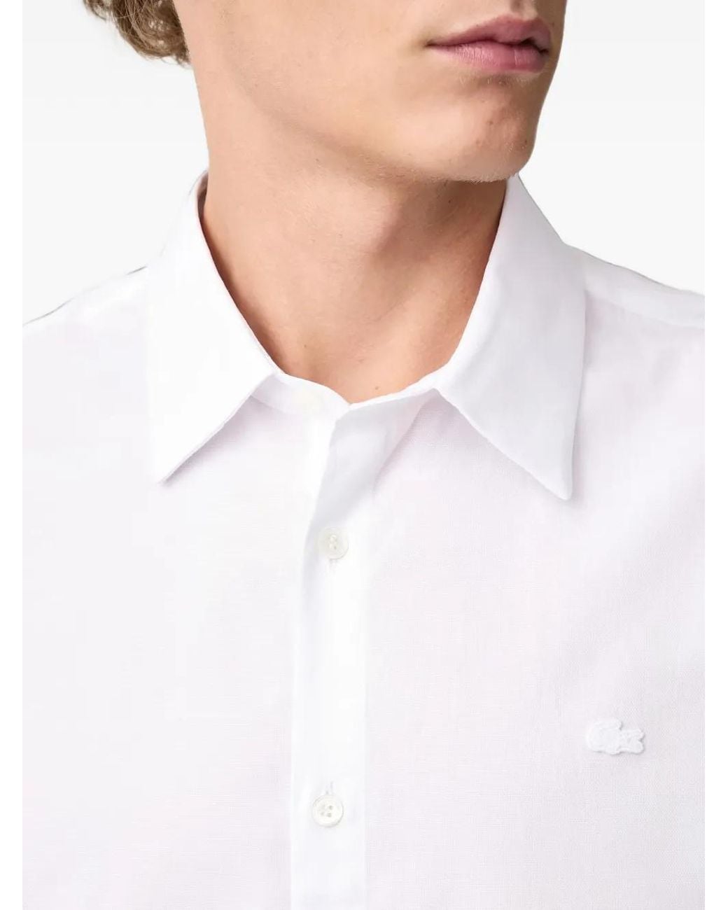 Lacoste White Regular-Fit Textured Cotton Shirt for men