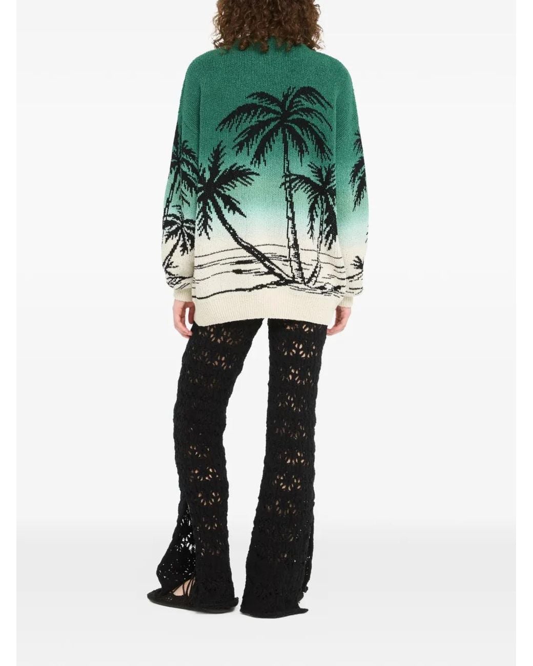 Alanui Green Wave Bloom Palm-Tree Sweater