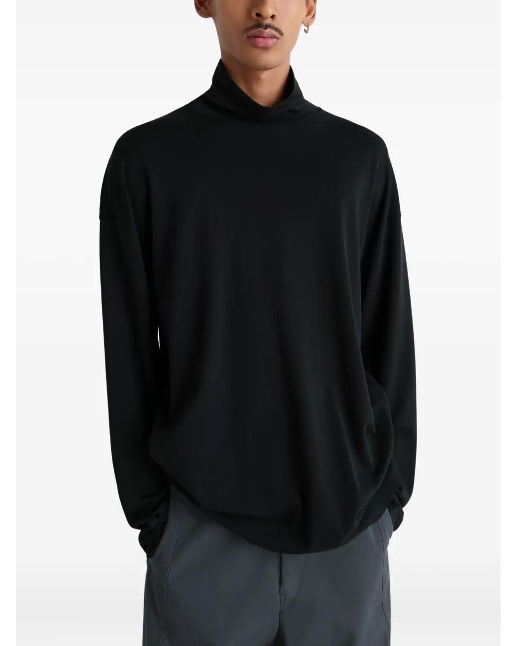 Lemaire Black Relaxed Mock Neck T-Shirt