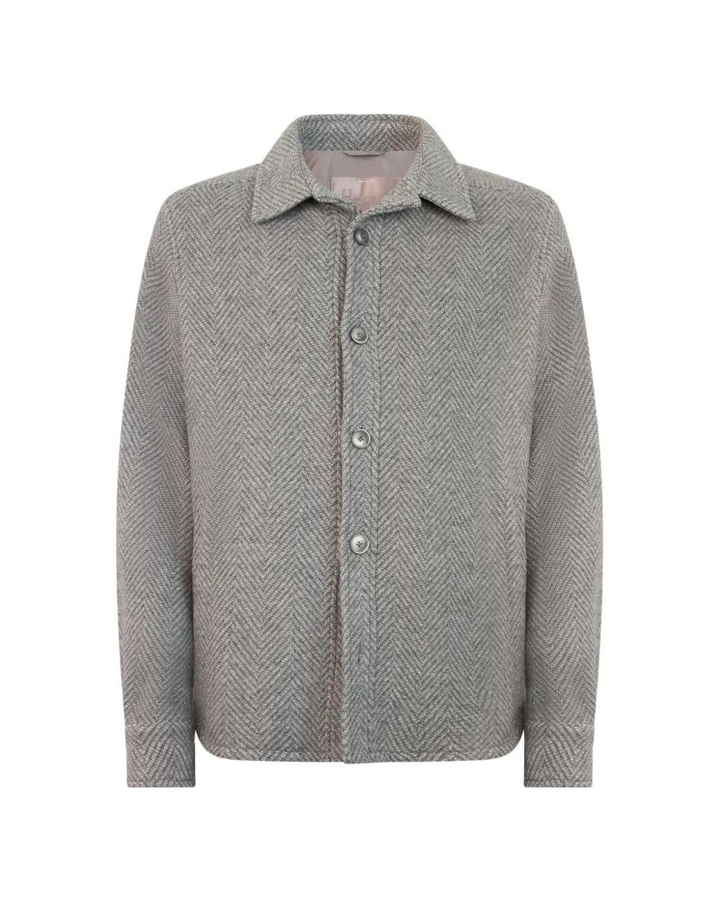 Herno Gray Herringbone-Knit Shirt Jacket for men