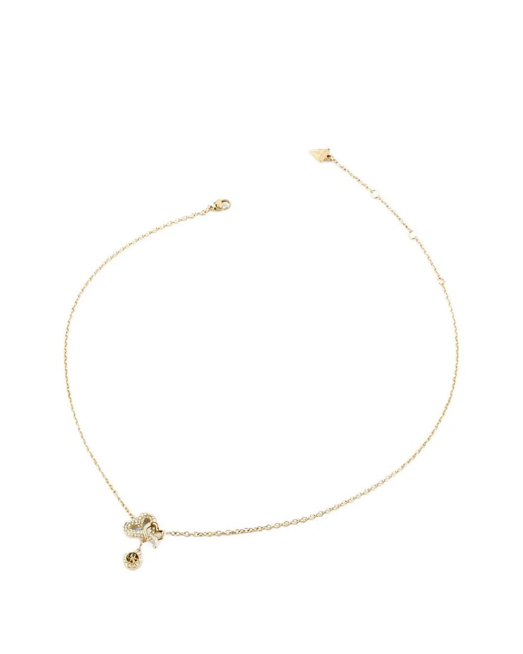 Guess White Love Bites Pavé-Heart-Pendant Necklace