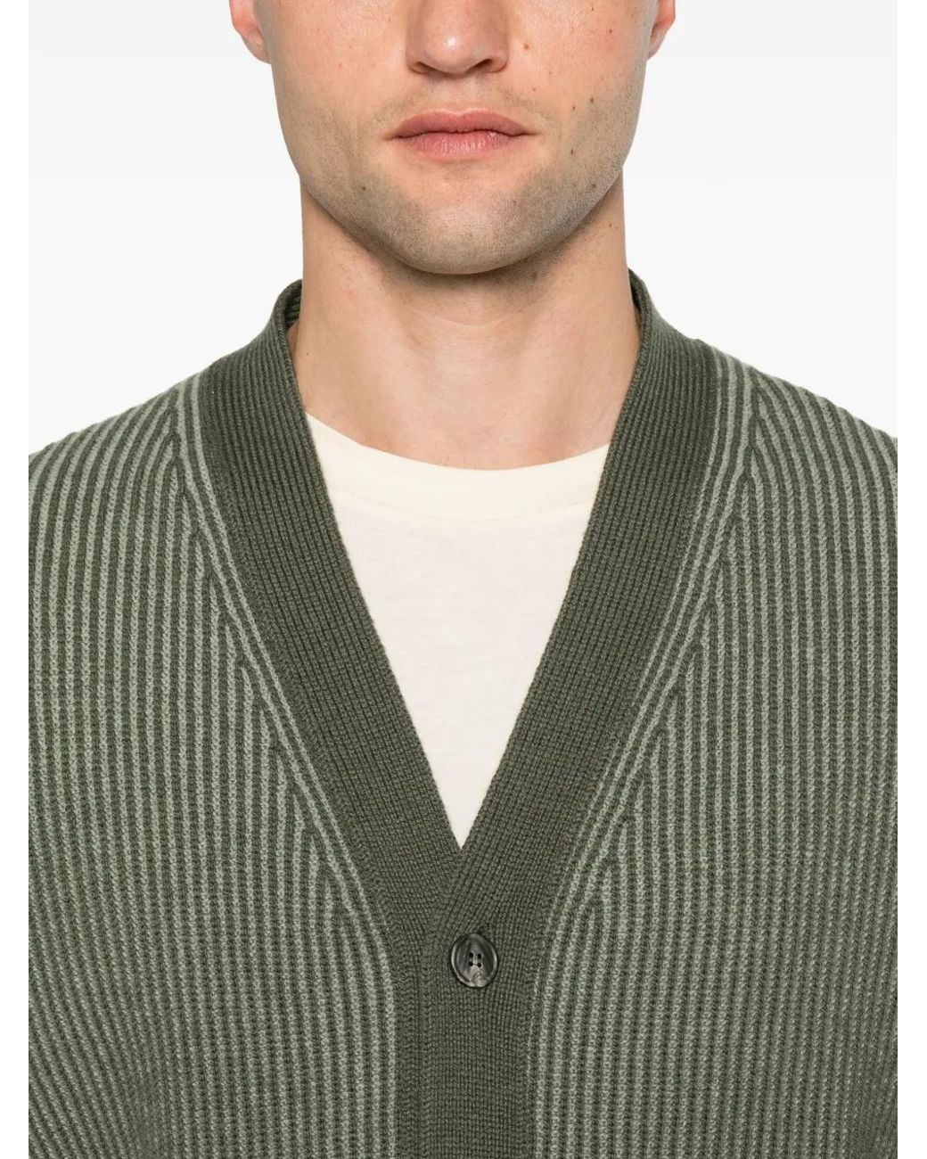 FILIPPO DE LAURENTIIS Green Cardigan Côtelé À Poche Avant for men