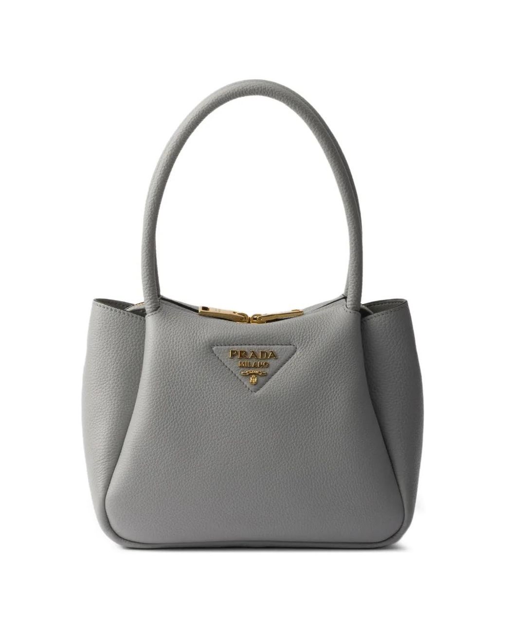 Prada Gray Logo-Detail Leather Tote Bag