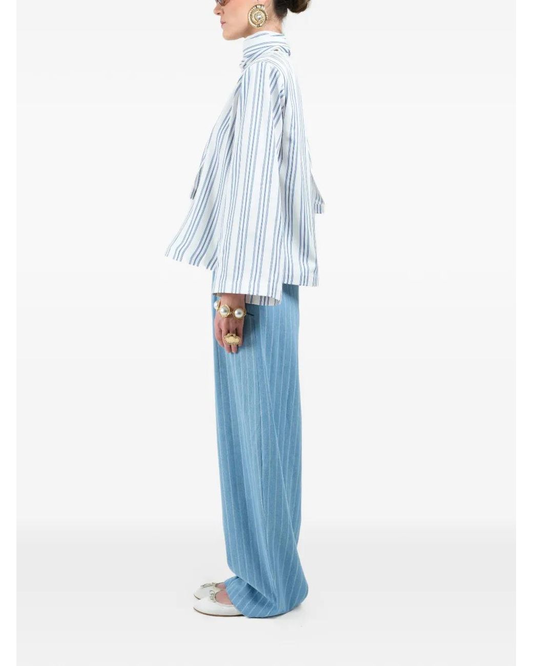 ROWEN ROSE Blue Striped Scarf Shirt