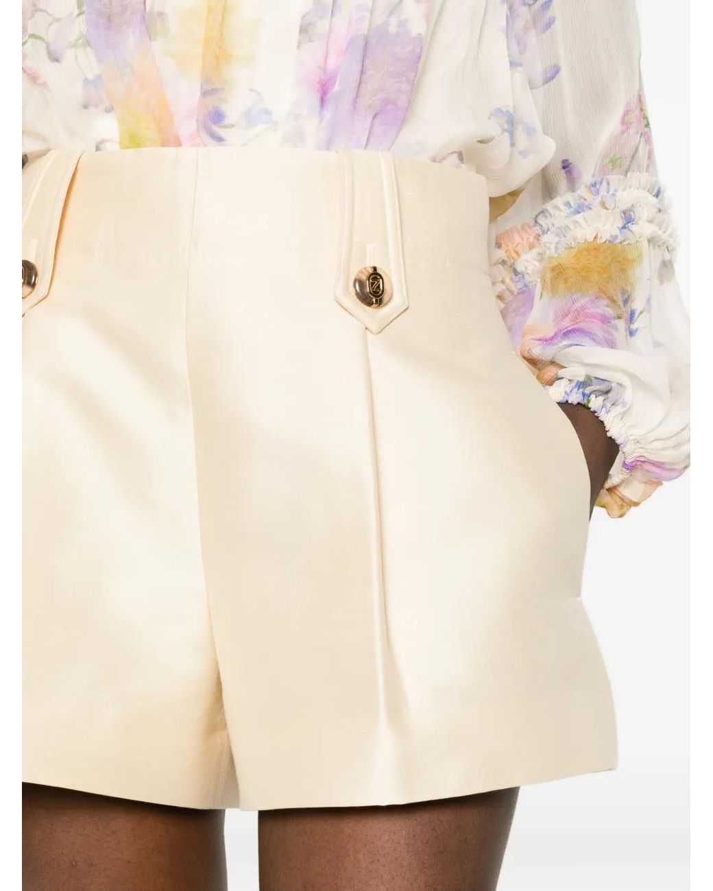 Zimmermann Natural Button-Tab Pleated Shorts