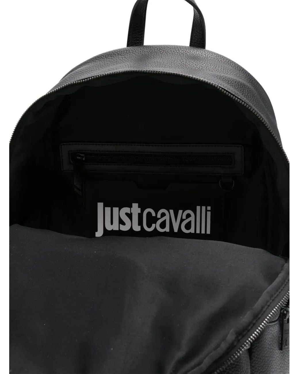 Just Cavalli Black Logo-Plaque Backpack for men