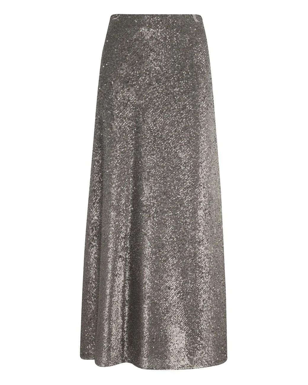 Herno Gray Sequinned A-Line Midi Skirt