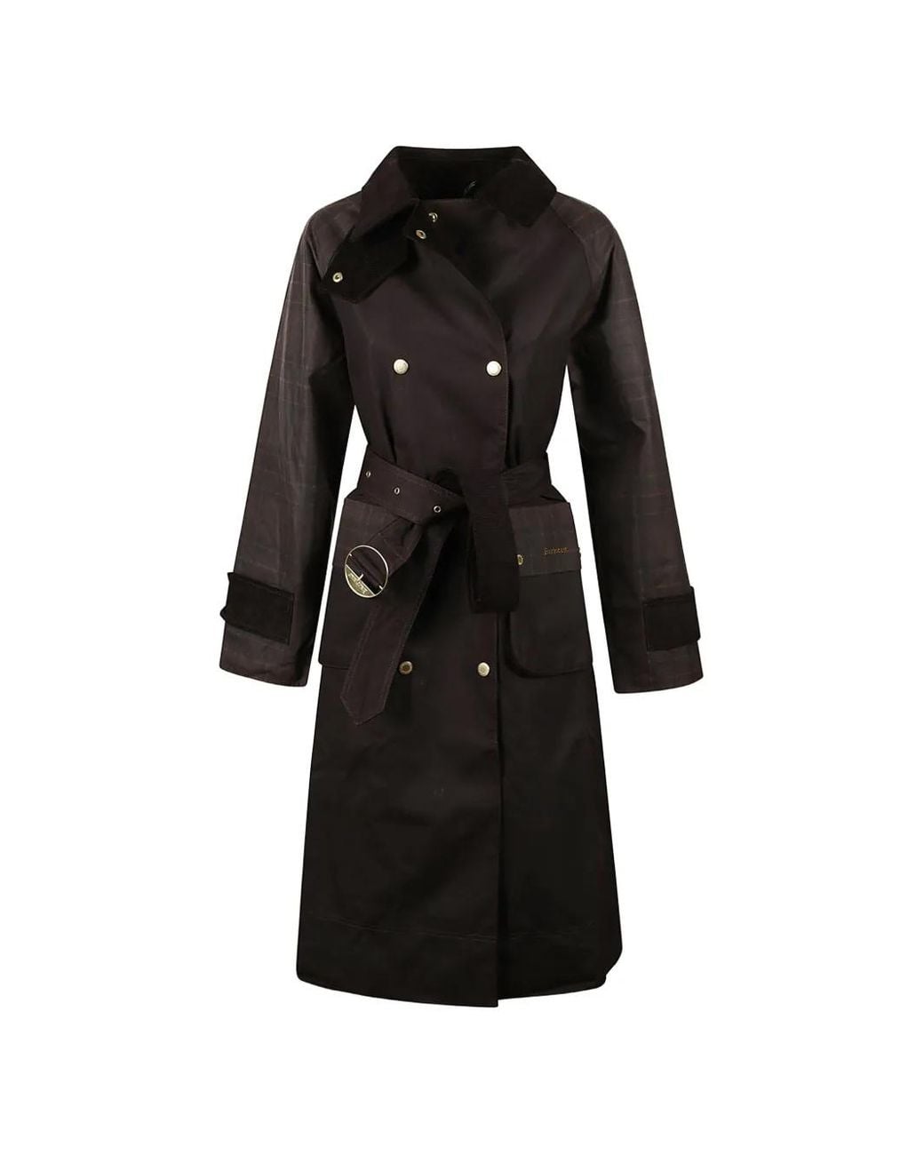 Barbour Black Trench Elva Ceinturé À Carreaux