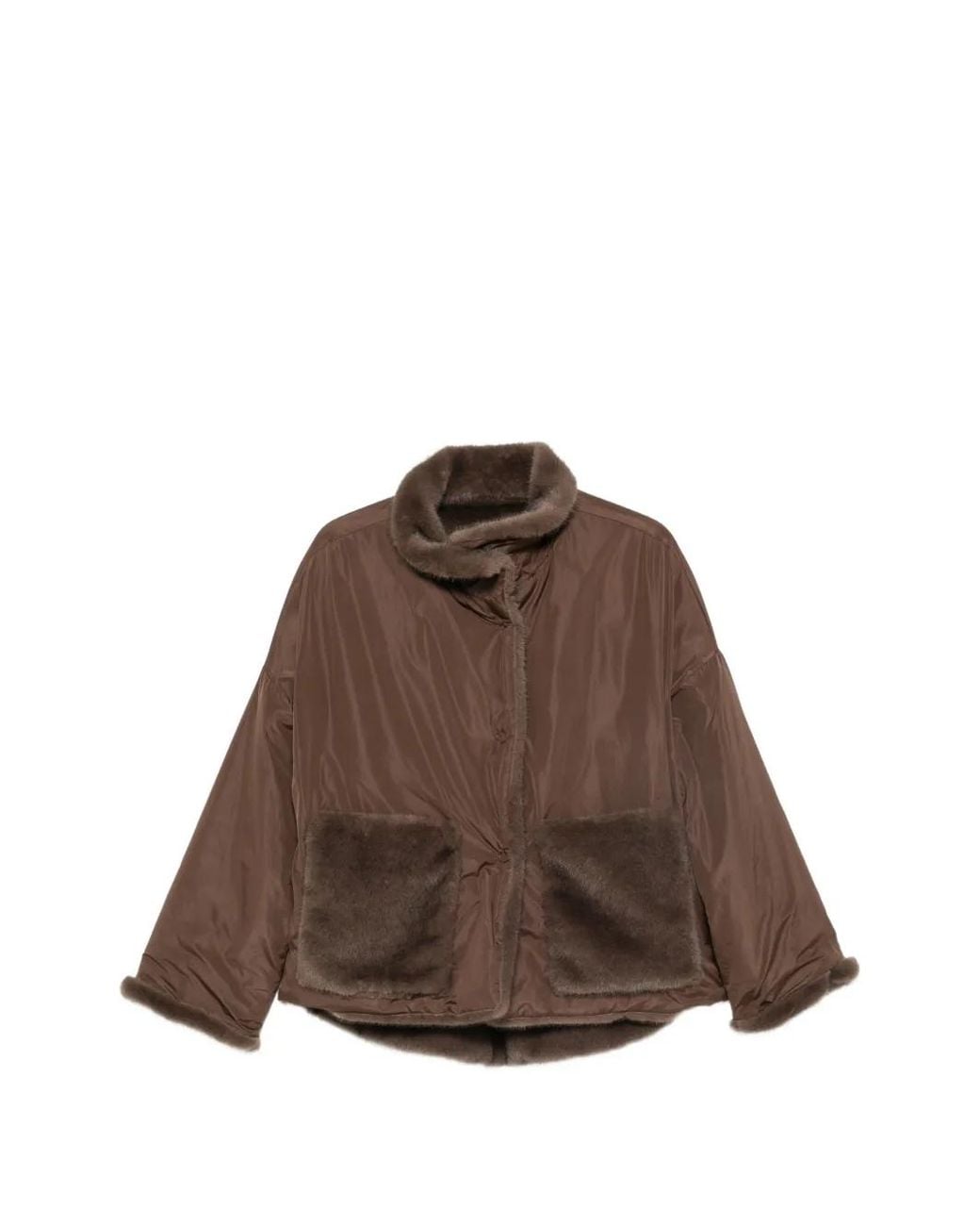 Collection Privée Brown Faux-Fur-Trim Reversible Short Coat