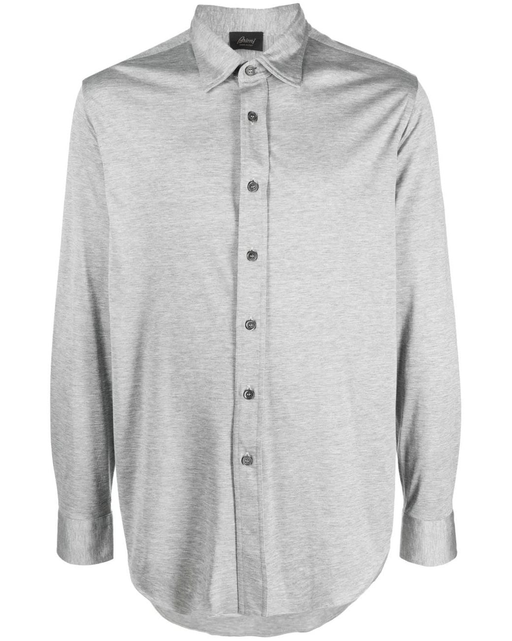 Brioni Gray Mélange-Effect Button Shirt for men