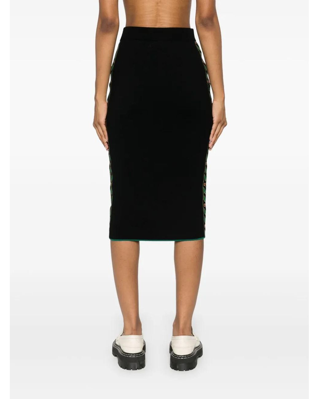 Casablanca Black Wool Laurel Midi Skirt With Embroidery
