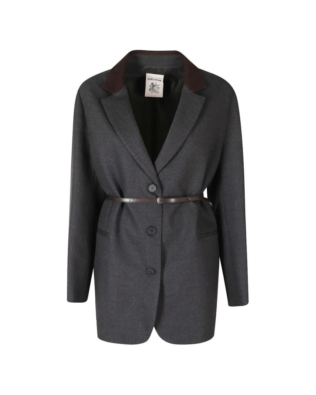 Semicouture Black Belted Contrast-Collar Blazer