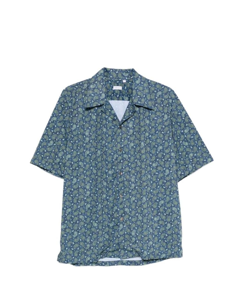 Orian Blue Paisley-Print Short-Sleeve Shirt for men