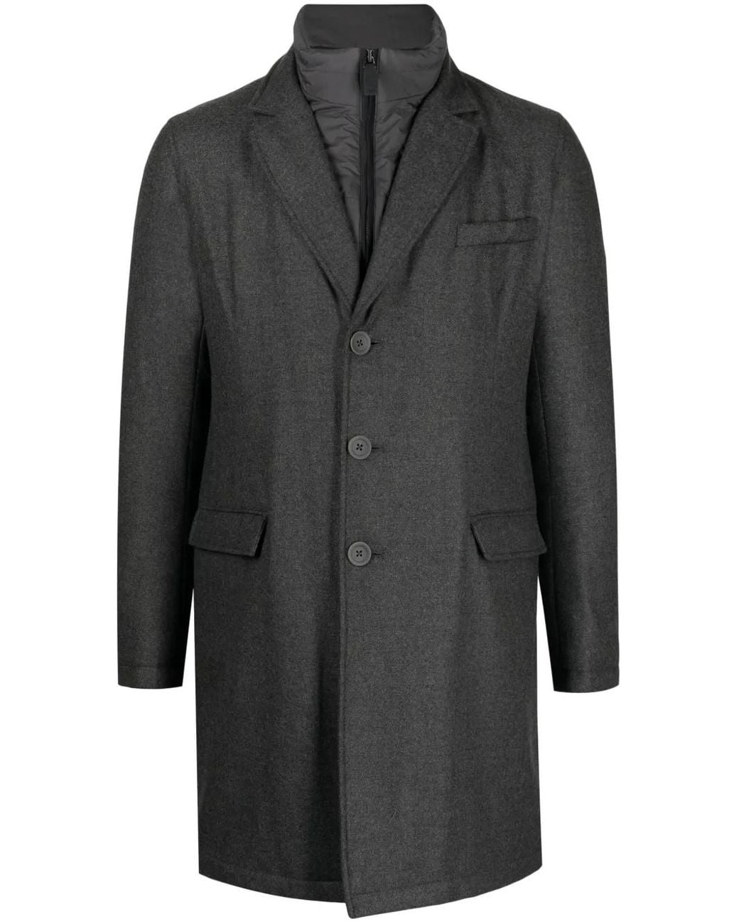 Herno Gray Hybrid High-Neck Single-Breasted Coat for men
