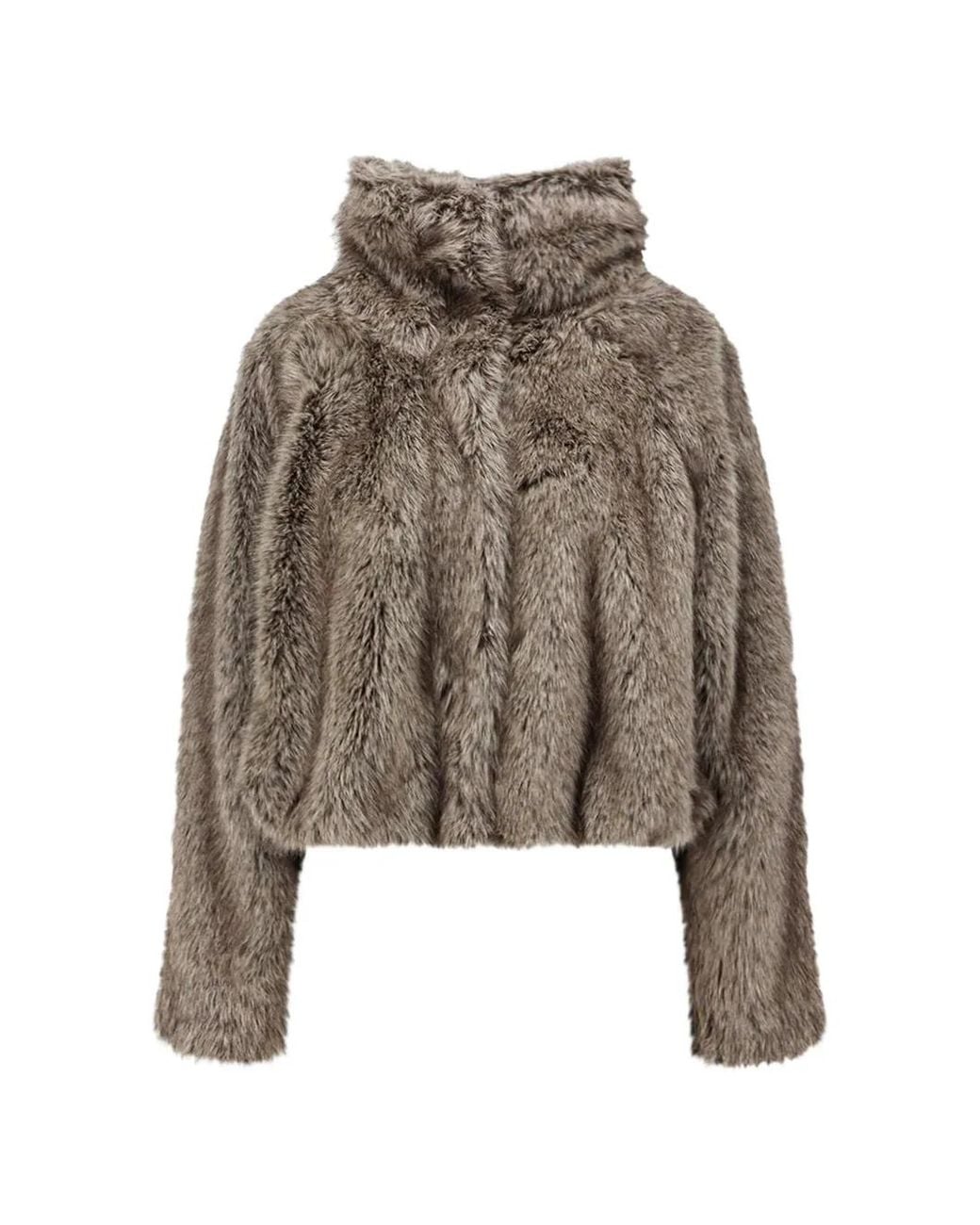 Alysi Brown Faux-Fur Funnel-Neck Jacket