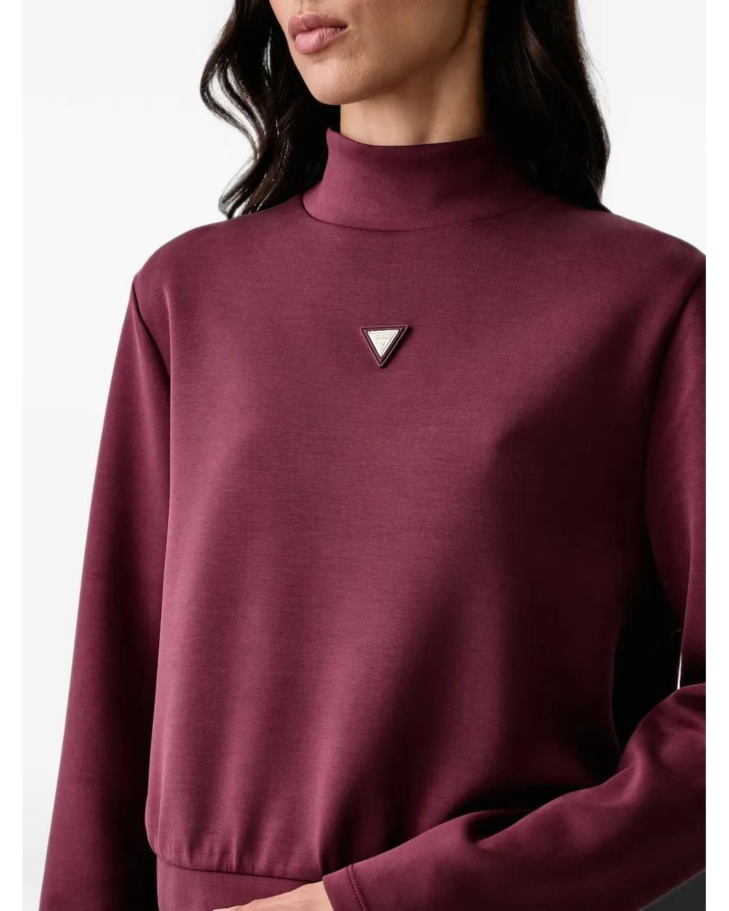 Guess Red Scuba Logo-Plaque High-Neck Sweatshirt