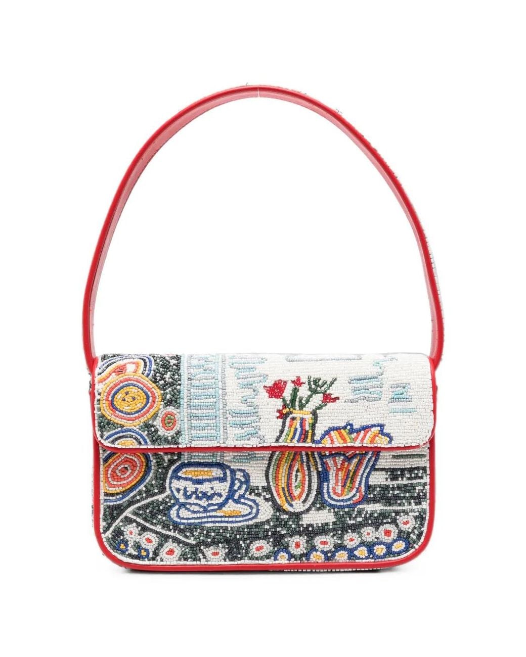 Staud White Tommy Bead-Embellished Shoulder Bag