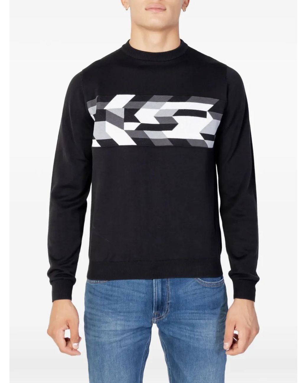 Antony Morato Blue Geometric-Pattern Cotton Sweater for men
