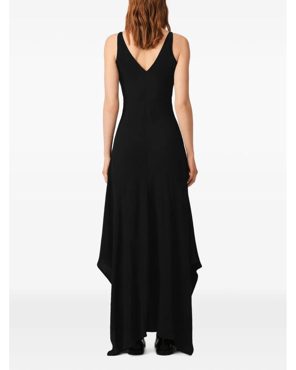AMI Black Long Silk-Blend Godet Dress