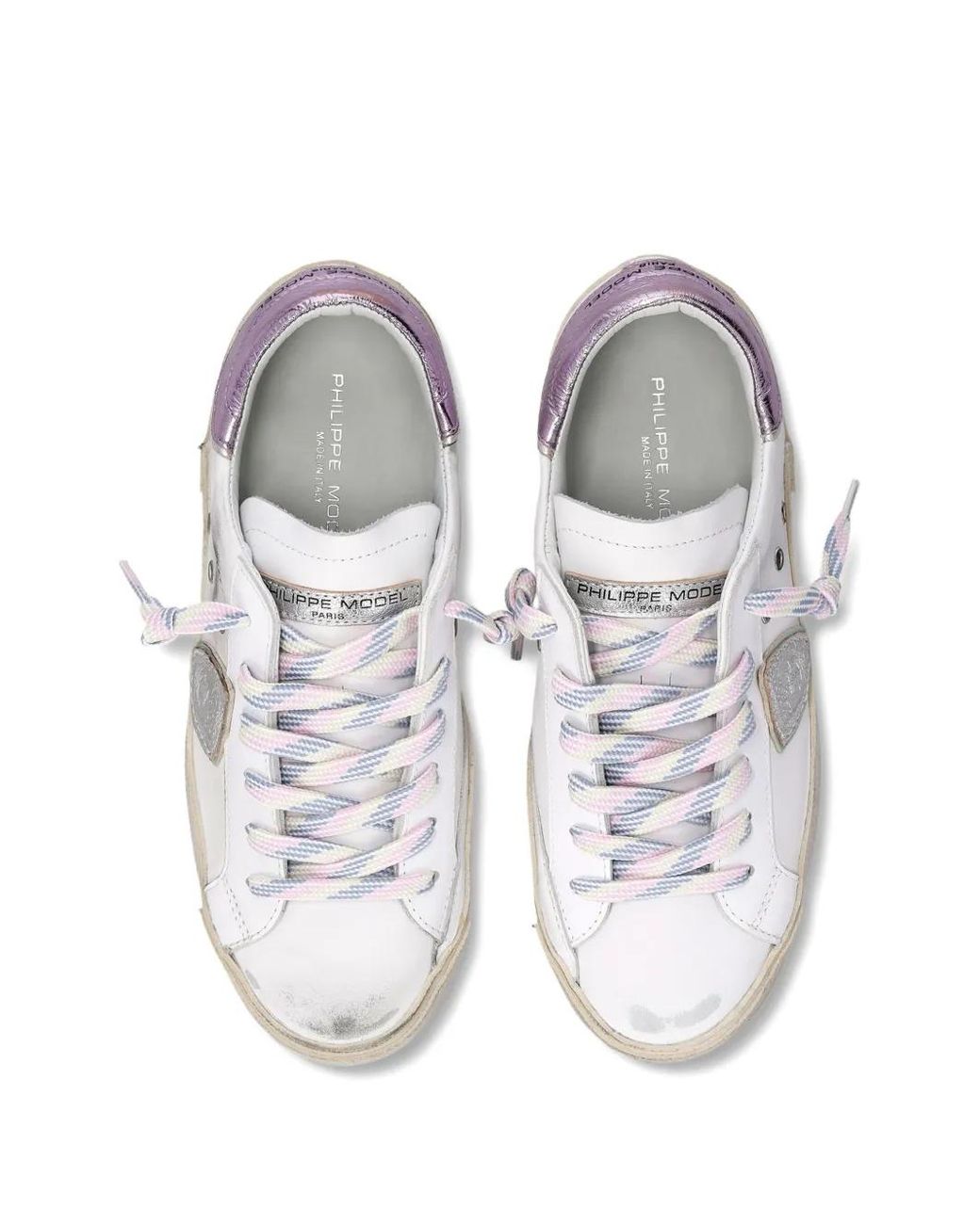 Philippe Model White Metallic Distressed Sneakers