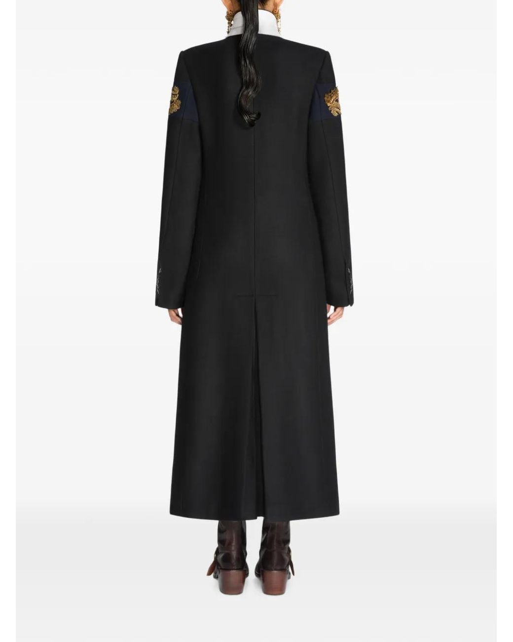 Dries Van Noten Black Embroidered Wool Coat
