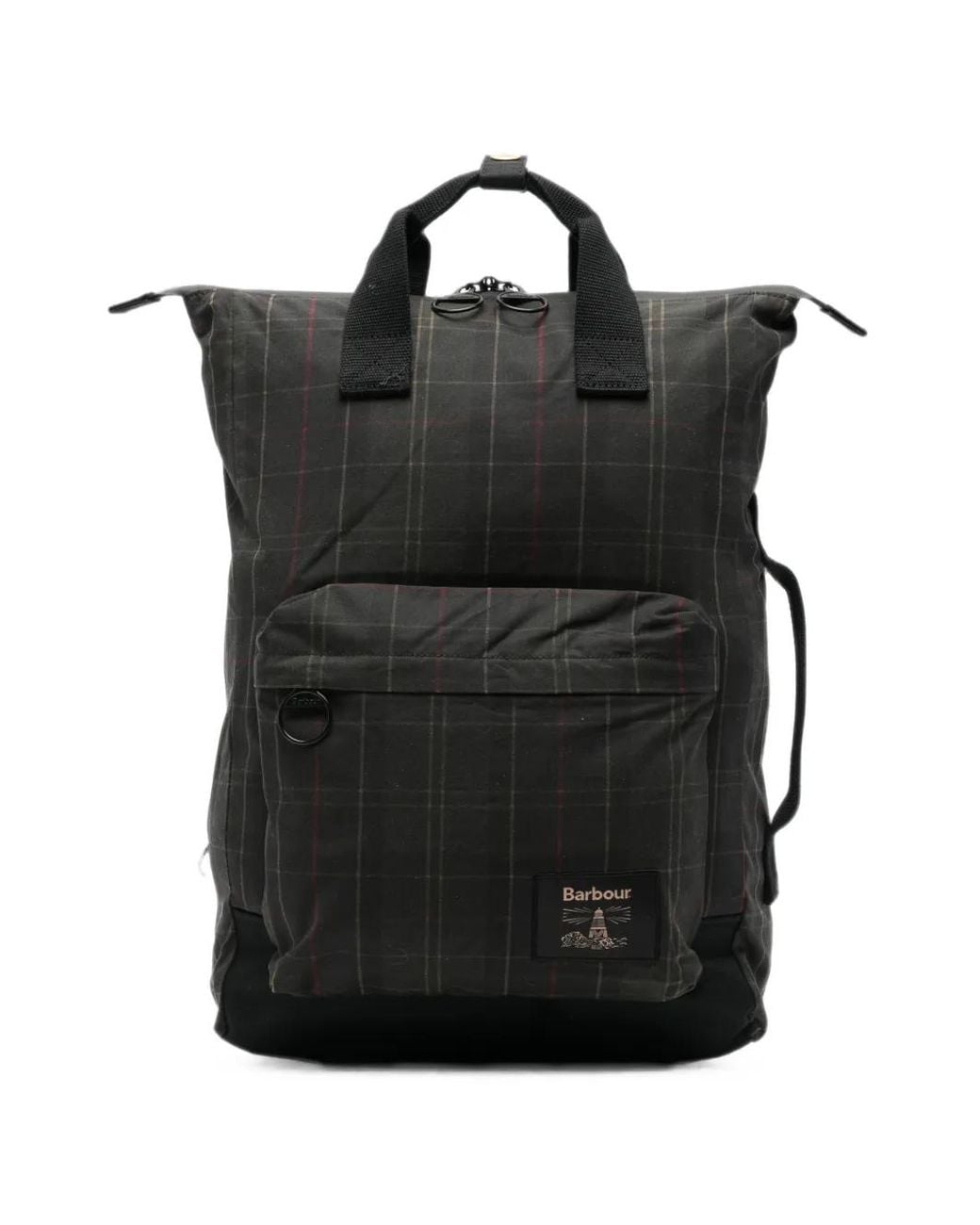 Barbour Black Field Tartan Waxed-Cotton Check Backpack for men