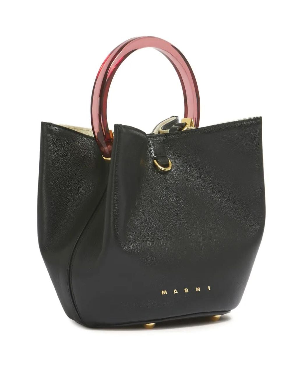 Marni Black Leather Pannier Bucket Bag