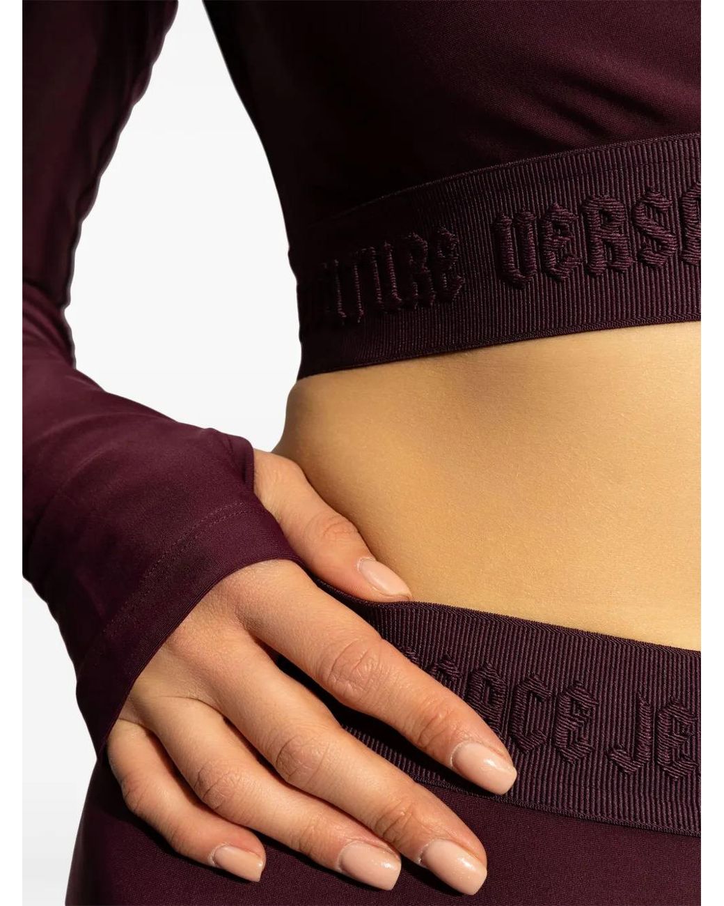 Versace Jeans Couture Purple Logo-Hem Cropped Top
