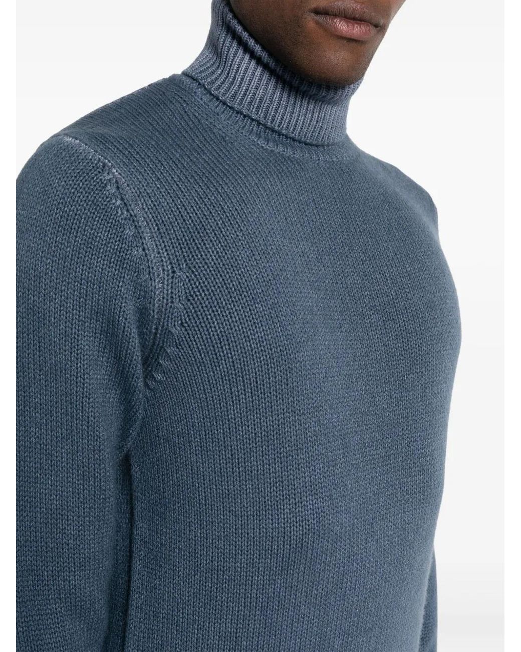 Dell'Oglio Blue Roll-Neck Wool Blend Jumper for men