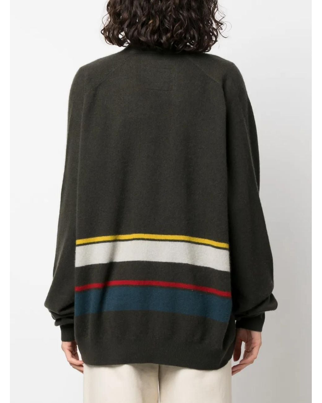 Frenckenberger Black Stripe-Pattern Cashmere Cardigan