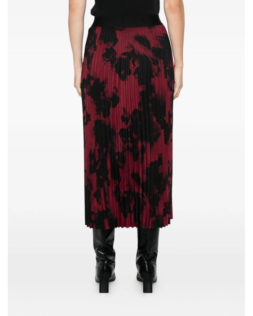 Karl Lagerfeld Red Floral-Print Pleated Skirt