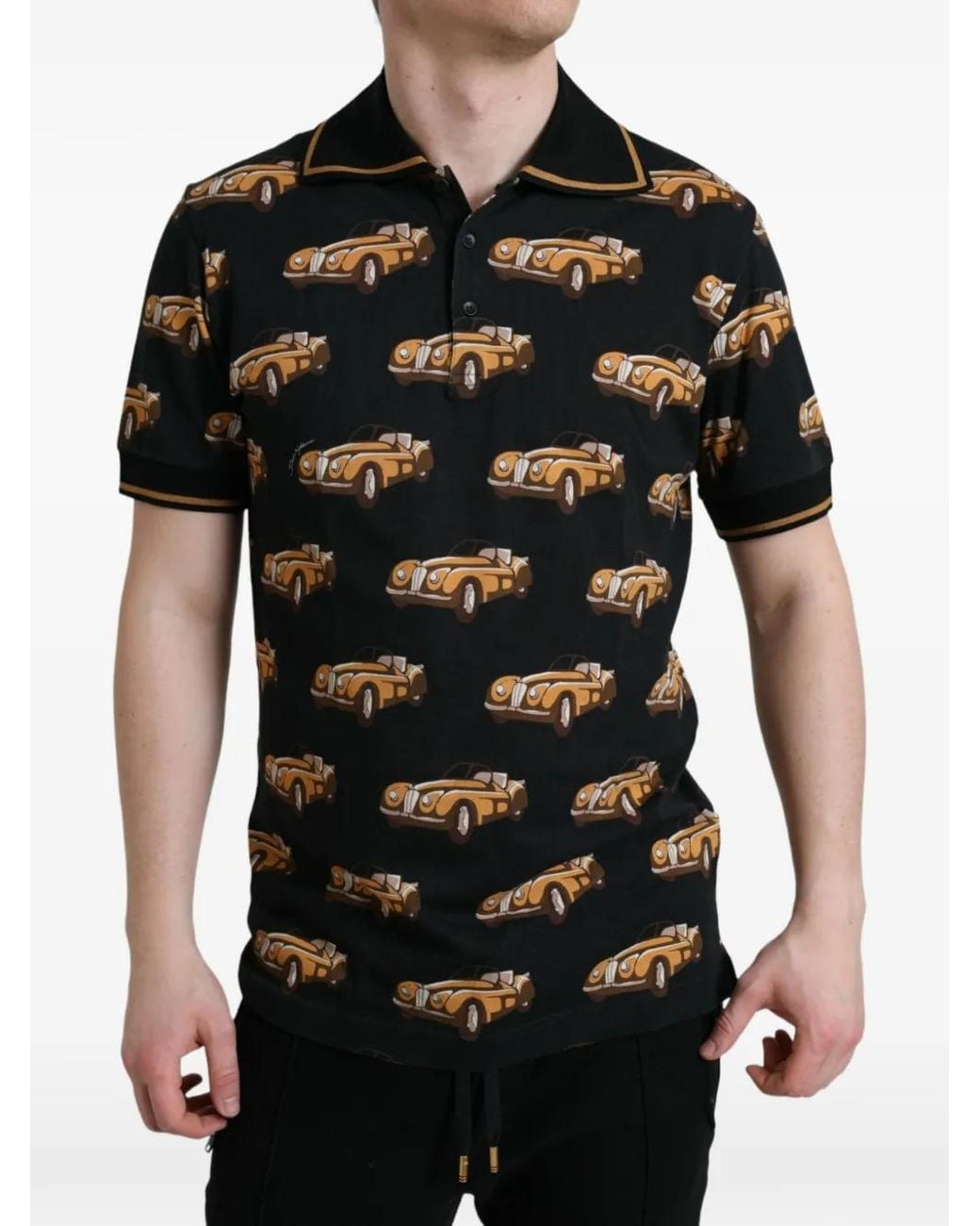 Dolce & Gabbana Black Car-Print Polo Shirt for men